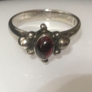 Sterling Silver Ring With Ruby-Colored Stone - 5